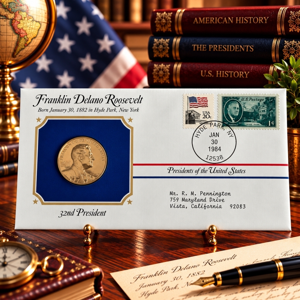 Franklin Delano Roosevelt 32nd President Postal Commemorative Society Gold Medal